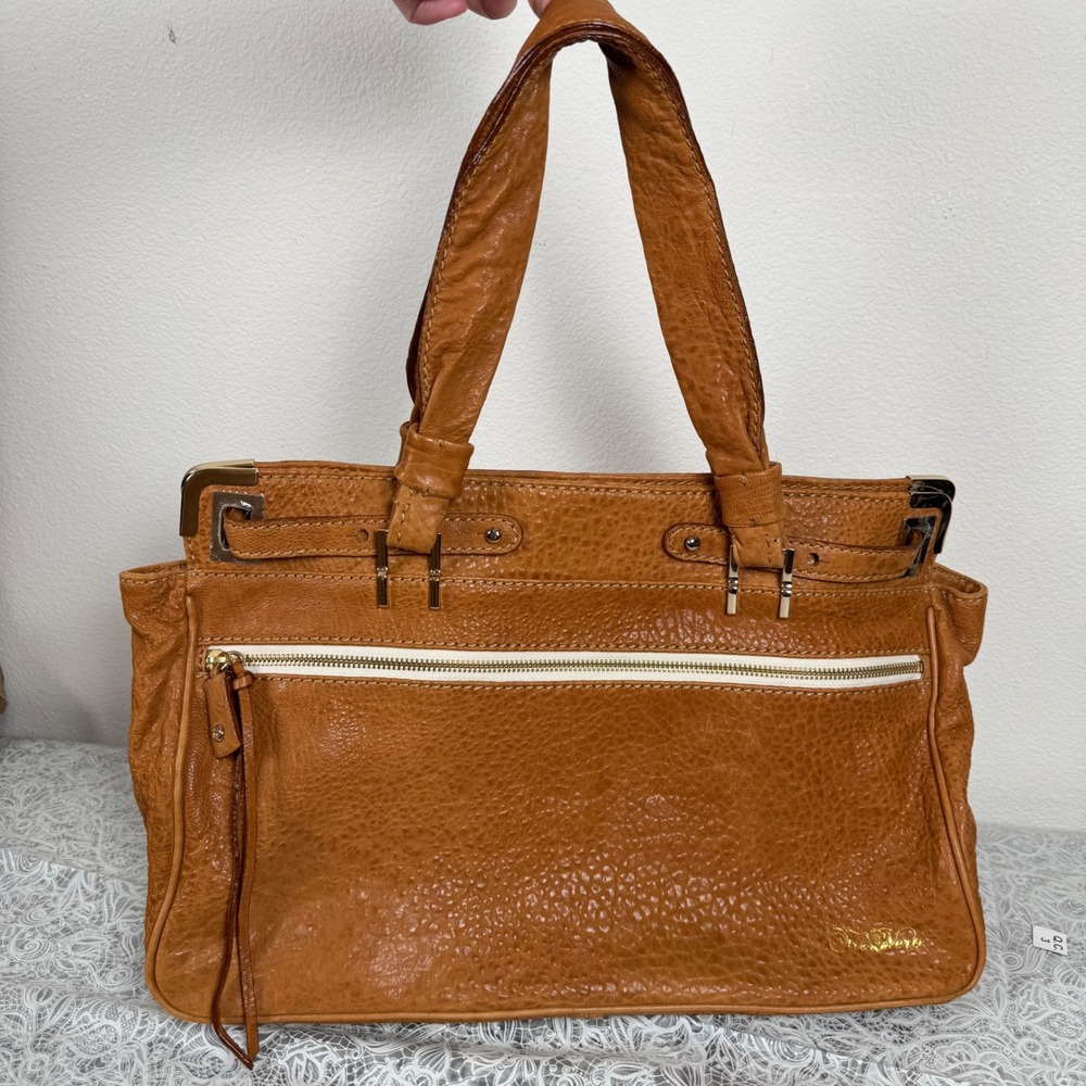 TreVero Tulipano S10 Cognac Pebbled Leather Satchel Bag Tote Celestial Chic NWT